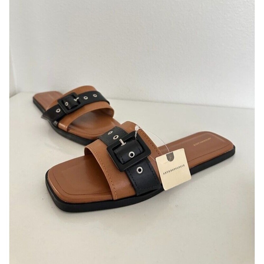 NWT Anthropologie Buckle Slide Sandals Slip On Brown Black Women's EU 41 US 10.5